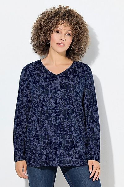 Ulla Popken T-Shirt Shirt bedruckt Classic V-Ausschnitt Langarm günstig online kaufen