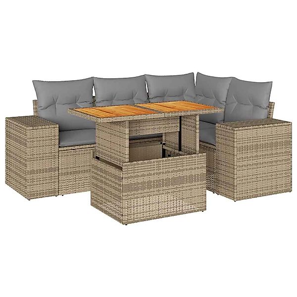 vidaXL 5-Tlg Garten-Sofagarnitur mit Kissen Beige Poly Rattan 3327370 günstig online kaufen