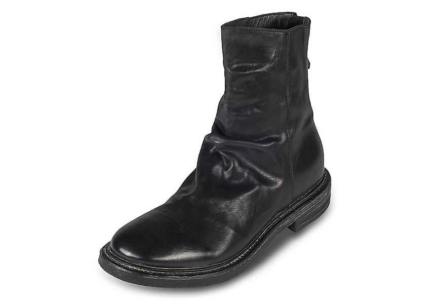 MOMA Herren Leder Stiefel schwarz mit Raffung, Reißverschluß hinten Stiefel günstig online kaufen