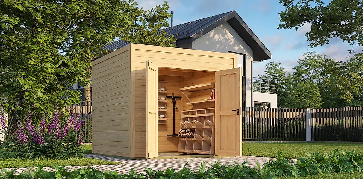 Nordic Holz Gartenhaus "Fynn 1,5" kleiner stilvoller Schuppen mit Flachdach günstig online kaufen