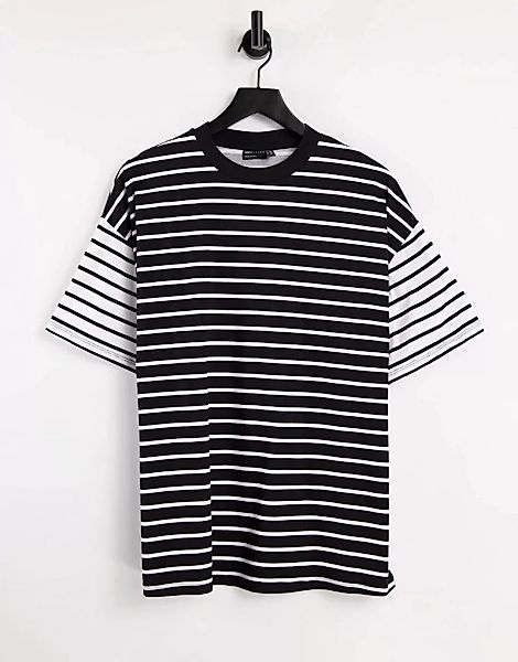 ASOS DESIGN – Schwarz-weiß gestreiftes Oversize-T-Shirt-Mehrfarbig günstig online kaufen