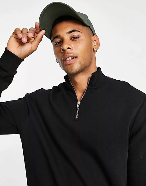 ASOS DESIGN – Sweatshirt in Schwarz mit kurzem Reißverschluss günstig online kaufen