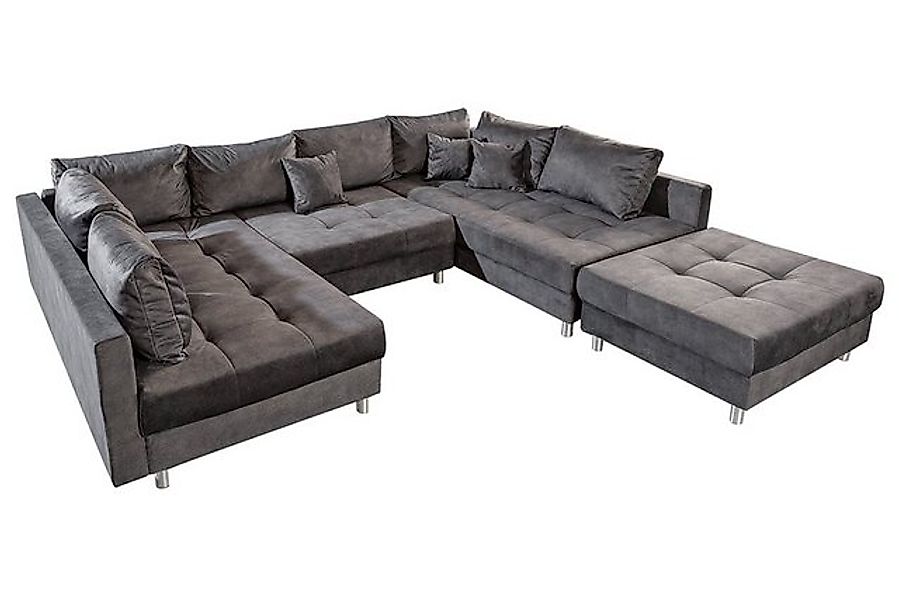 riess-ambiente Wohnlandschaft KENT 305cm grau/silber – Samt, U-Form, mit Ki günstig online kaufen