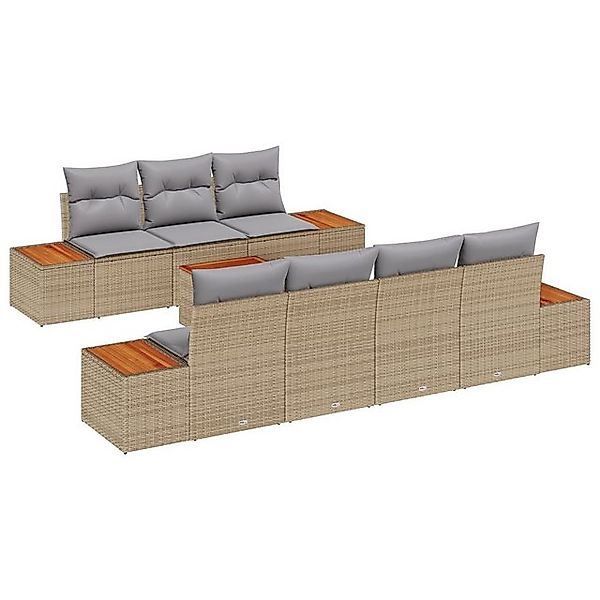 vidaXL Loungesofa 8-teiliges Garten-Sofa-Set mit Kissen Beige Poly Rattan, günstig online kaufen