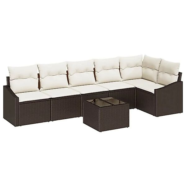 vidaXL Sofa Set mit Kissen 7-Tlg Braun und Creme Poly-Rattan 3355417 günstig online kaufen