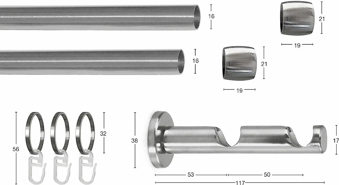GARESA Gardinenstange "KAPPE" Ø 16 mm 2 läufig-läufig Wunschmaßlänge Vorhan günstig online kaufen