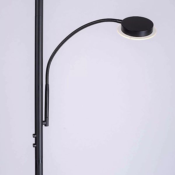 LED-Stehleuchte Hans mit Leselampe, rund, schwarz günstig online kaufen