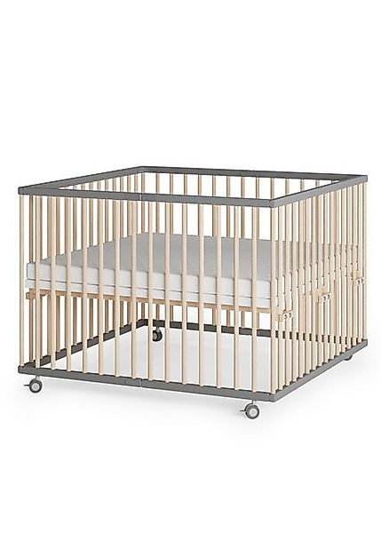 Sämann Babybett Laufgitter 100x100 cm faltbar mit Matratze grau/natur Premi günstig online kaufen