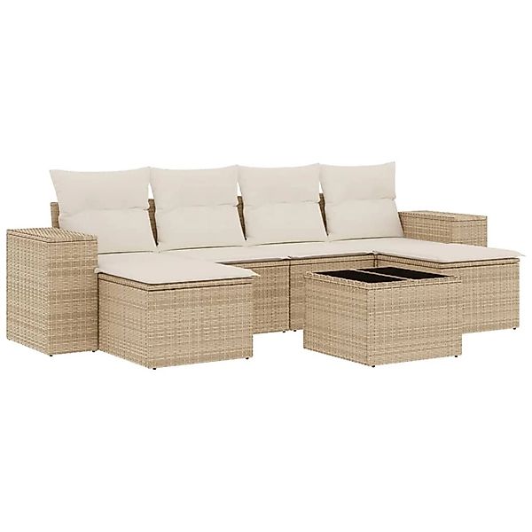 vidaXL 7-Tlg Garten-Sofagarnitur mit Kissen Beige Poly Rattan 3255265 günstig online kaufen