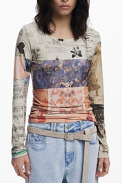 Desigual T-Shirt Stylisches Langarmshirt Damen Beige mit Muster und günstig online kaufen
