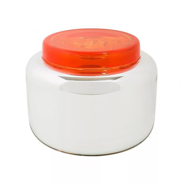 pulpo - Container Low Vase - silber/versilbert/Abdeckung mohnrot/H 17cm/Ø 2 günstig online kaufen