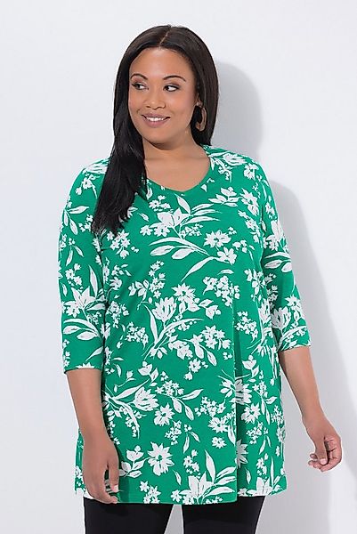 Ulla Popken Longshirt Longshirt Blüten A-Linie V-Ausschnitt 3/4-Arm günstig online kaufen