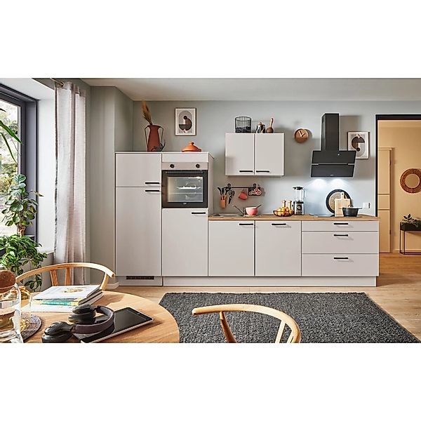 pino Küchenzeile 340 cm Kaschmirgrau Anschlag,inks 2 Geräteschränke günstig online kaufen