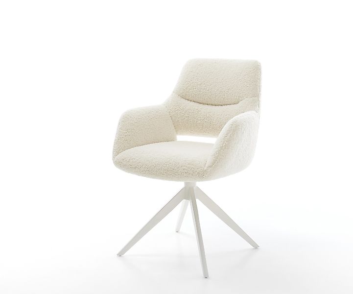 Drehstuhl Yago-Flex mit Armlehnen Teddystoff Beige Kreuzgestell breit Weiß günstig online kaufen