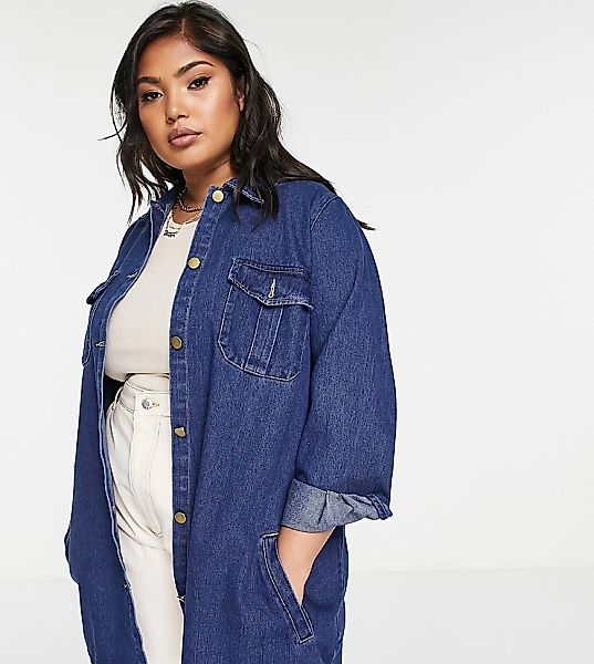 Yours – Jeans-Hemdjacke in Indigo-Blau günstig online kaufen