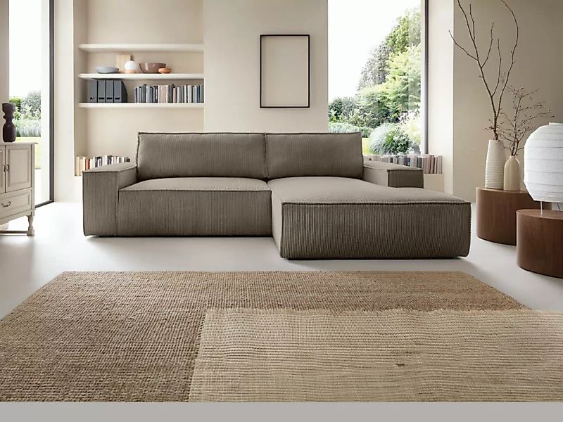 Ecksofa mit Schlaffunktion - Ecke rechts - Cord - Taupe - AMELIA günstig online kaufen