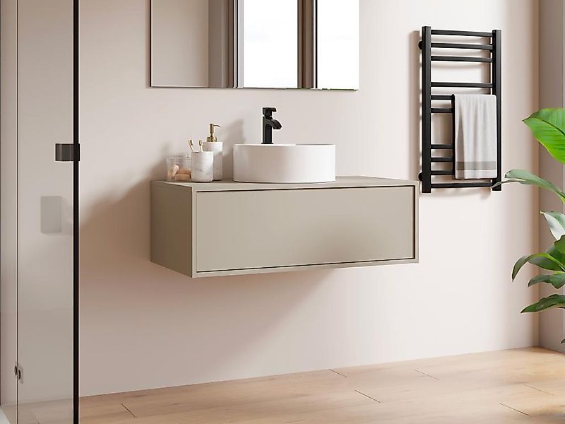 Waschbeckenunterschrank hängend mit rundem Einzelwaschbecken- Beige - 94 cm günstig online kaufen