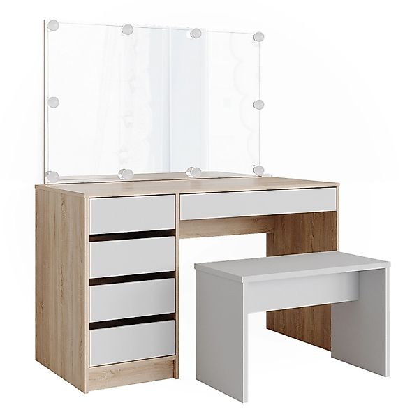 Vicco Schminktisch Sherry Weiß/Sonoma/Sonoma 55 cm mit LED Beleuchtung und günstig online kaufen