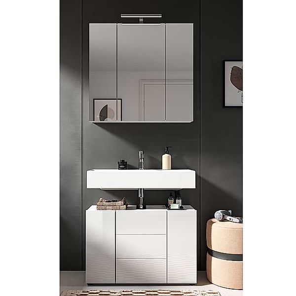 Badezimmermöbelset weiss Hochglanz Front 82 cm breit (zweiteilig) günstig online kaufen