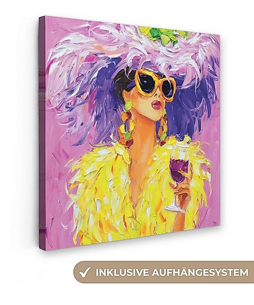 OneMillionCanvasses® Leinwandbild Sonnenbrille - Frau - Mantel - Federn, Fo günstig online kaufen