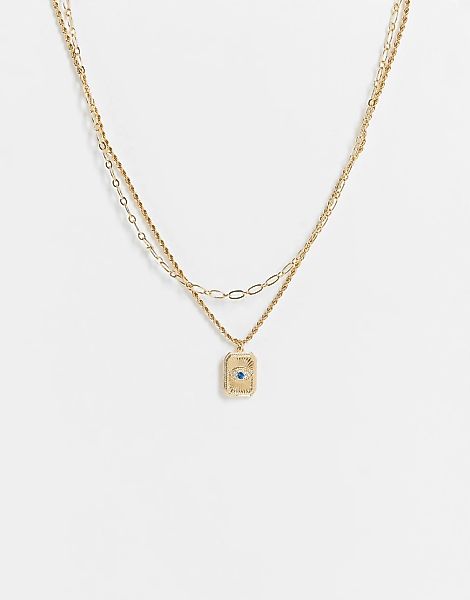 Liars & Lovers – Mehrreihige Halskette in Gold-Optik mit eckigem Münzanhäng günstig online kaufen