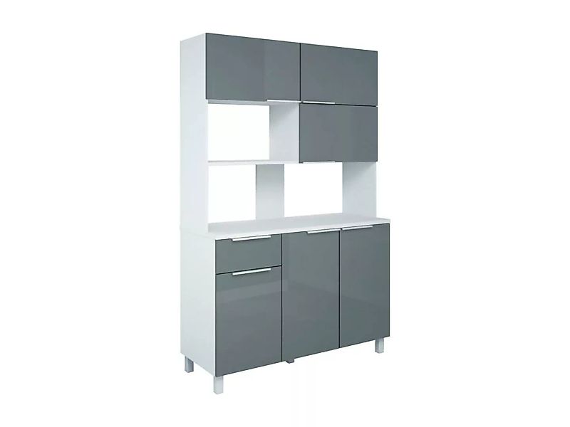 Küchen-Sideboard - 6 Türen, 1 Schublade und 1 Fach - Grau glänzend - TRATTO günstig online kaufen