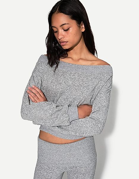 Bershka Soft-Touch-Pullover Mit Asymmetrischem Ausschnitt Damen M Grau günstig online kaufen