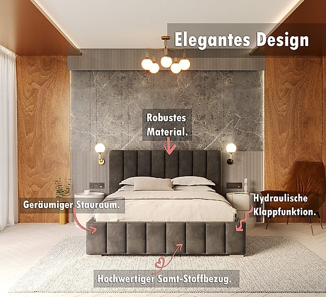 thematys Polsterbett Bett Stauraumbett Velours 90x200, günstig online kaufen