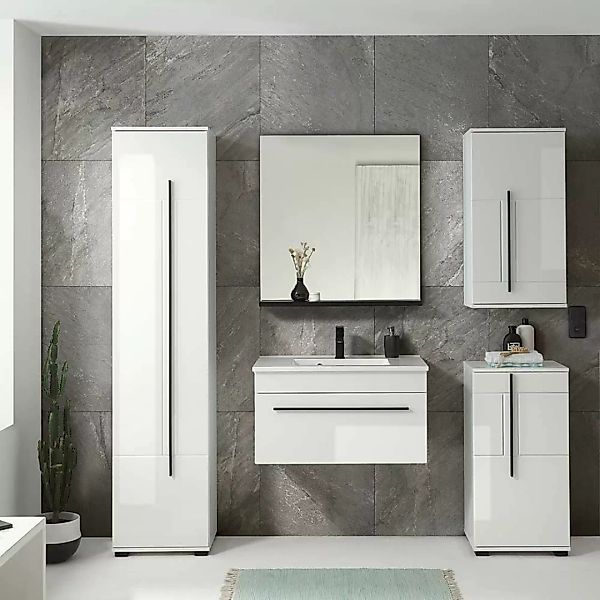 Badezimmermöbelset mit Einlasswaschbecken Weiß Hochglanz (fünfteilig) günstig online kaufen