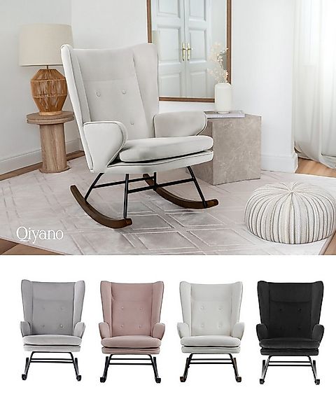 Qiyano Schaukelstuhl Thadia Beige Samtstoff mit Metallgestell und Holzkufen günstig online kaufen