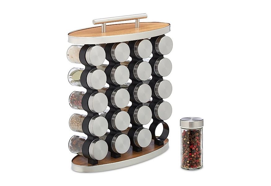 relaxdays Gewürzregal Tragbarer Gewürzständer mit 20 Gläsern günstig online kaufen