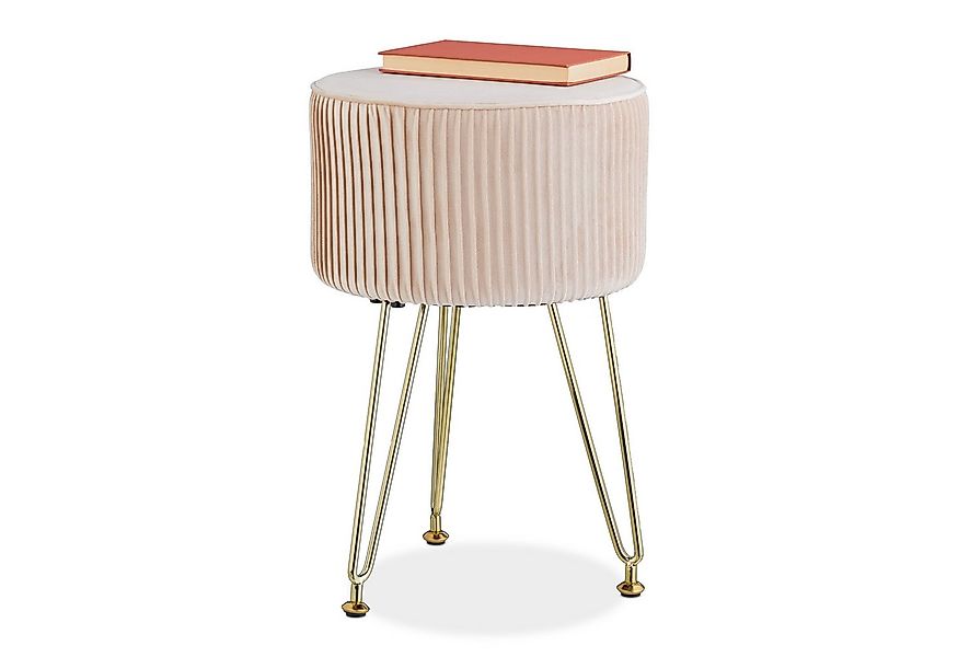 relaxdays Sitzhocker Samt Hocker mit Metallbeinen, Beige günstig online kaufen