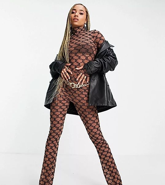 Juicy Couture x ASOS – Hose aus Netzstoff in Schwarz mit Monogramm-Muster, günstig online kaufen