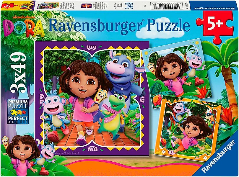 Ravensburger Puzzle 3x49, Dora the Explorer, 147 Puzzleteile, Made in Europ günstig online kaufen