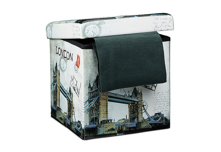 relaxdays Sitzhocker mit Stauraum Trendmotiv, London günstig online kaufen
