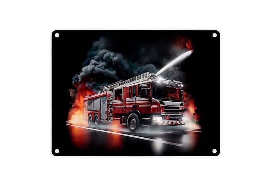 speecheese Metallschild Feuerwehrauto kämpft gegen Flammen Metallschild in günstig online kaufen