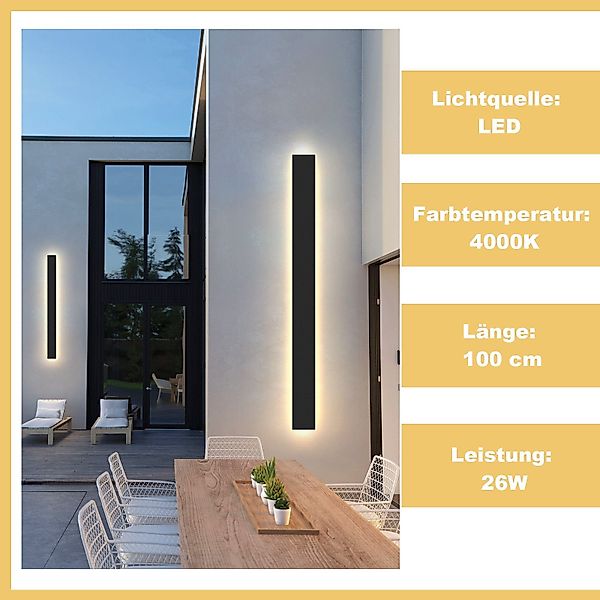 Nettlife LED Außen-Wandleuchte Schwarz 104cm 26W günstig online kaufen