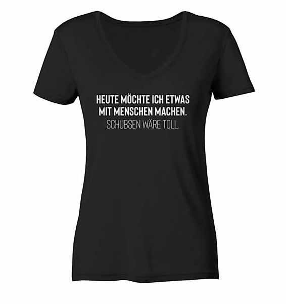 RABUMSEL V-Shirt Heute möchte ich etwas mit Menschen machen - Frauen V-Neck günstig online kaufen
