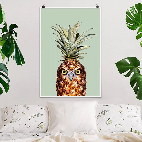Poster Tiere - Hochformat Ananas mit Eule günstig online kaufen