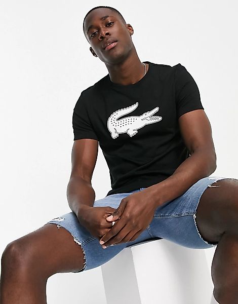 Lacoste – T-Shirt in Schwarz mit Krokodil-Logo günstig online kaufen
