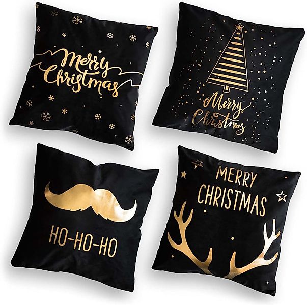 trends for living Kissenbezüge 4 Stück Kissenbezug in schwarz/Gold Weihnach günstig online kaufen