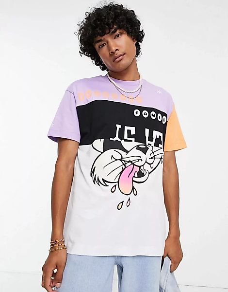 Crooked Tongues – T-Shirt mit geteiltem Katzenaufdruck in mehreren Farben-M günstig online kaufen