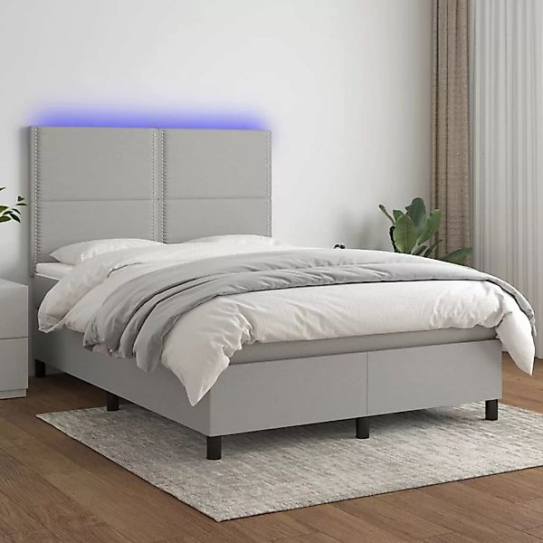 vidaXL Boxspringbett Boxspringbett mit Matratze LED Hellgrau 140x200 cm Sto günstig online kaufen