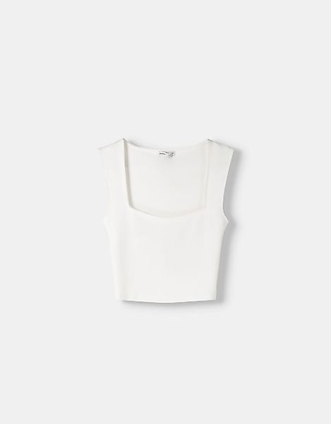 Bershka Ärmelloses T-Shirt Mit Kastenförmigem Ausschnitt Bskteen M Rohweiß günstig online kaufen
