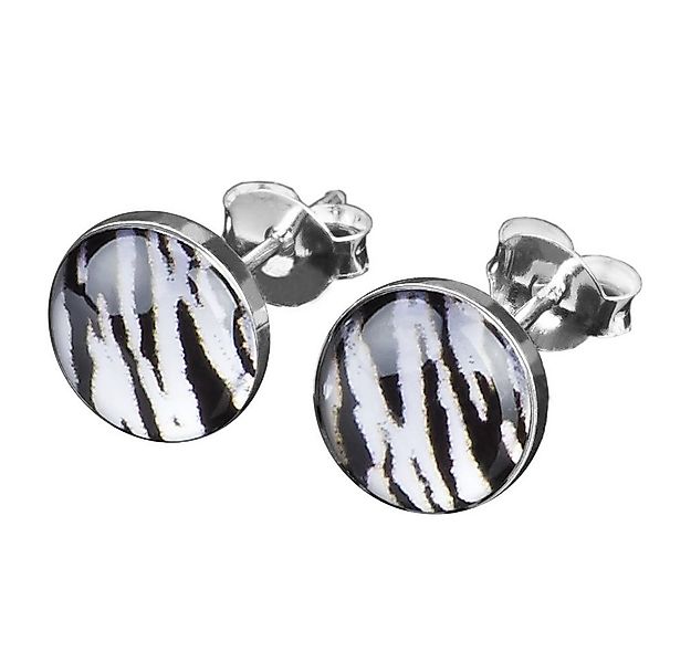 viva-adorno Paar Ohrstecker Damen Ohrringe rund Edelstahl Schwarz Zebra Tig günstig online kaufen