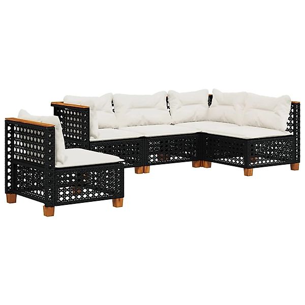 vidaXL 5-Tlg Garten-Sofagarnitur mit Kissen Schwarz Poly Rattan 3261836 günstig online kaufen