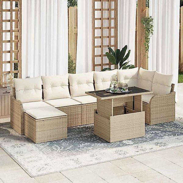 vidaXL Garten-Sofa-Set mit Kissen 8-Tlg Beige Poly Rattan 3348507 günstig online kaufen