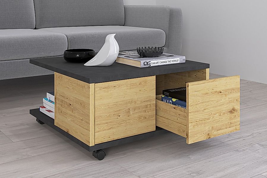 FMD Couchtisch Twin, Schubladen als Push-to-open, viel Staur., mit Rollen, günstig online kaufen