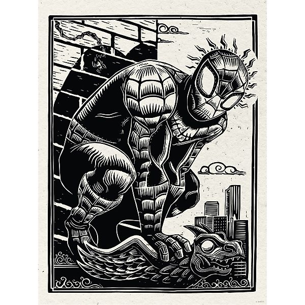Komar Wandbild Marvel Spider-Man Lino-Cut 30 cm x 40 cm Schwarz-Weiß günstig online kaufen