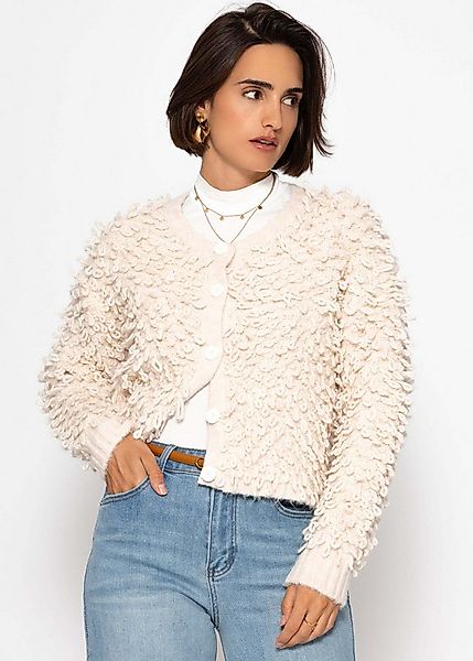 SASSYCLASSY Cardigan Strickjacke mit Loop-Struktur für Damen Kuschelige Jac günstig online kaufen